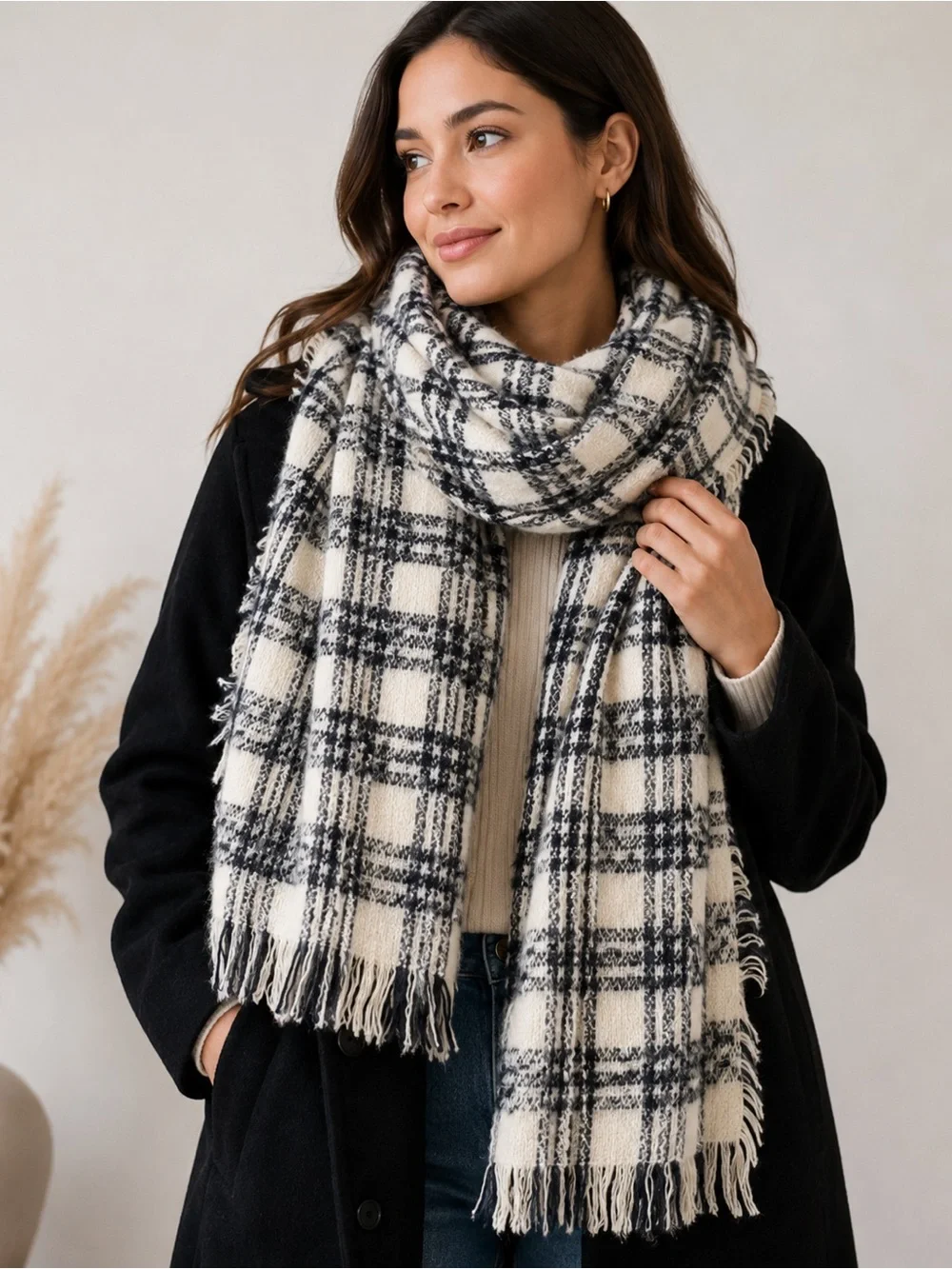 ALDO Plaid Oversized Blanket Scarf Wrap Shawl Fringe